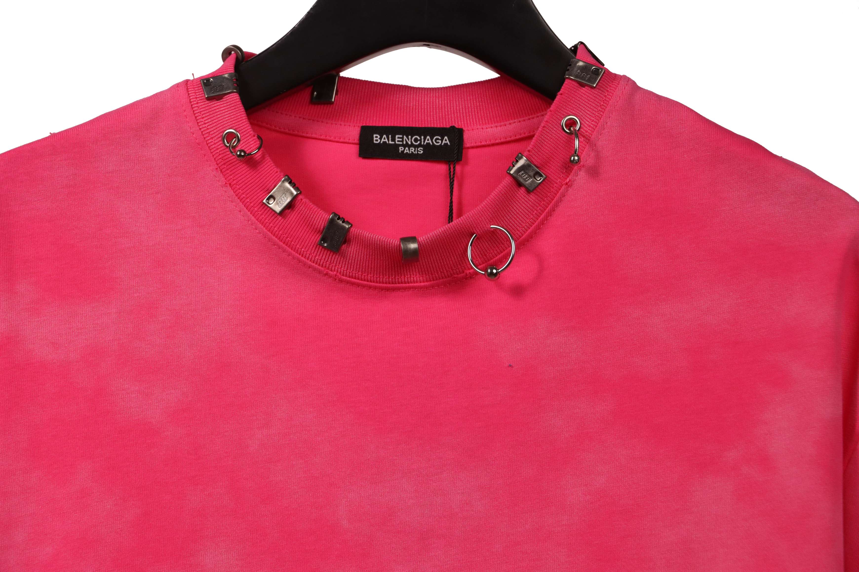Balenciaga Rivet Pierced Washed Hole Short Sleeves Pink