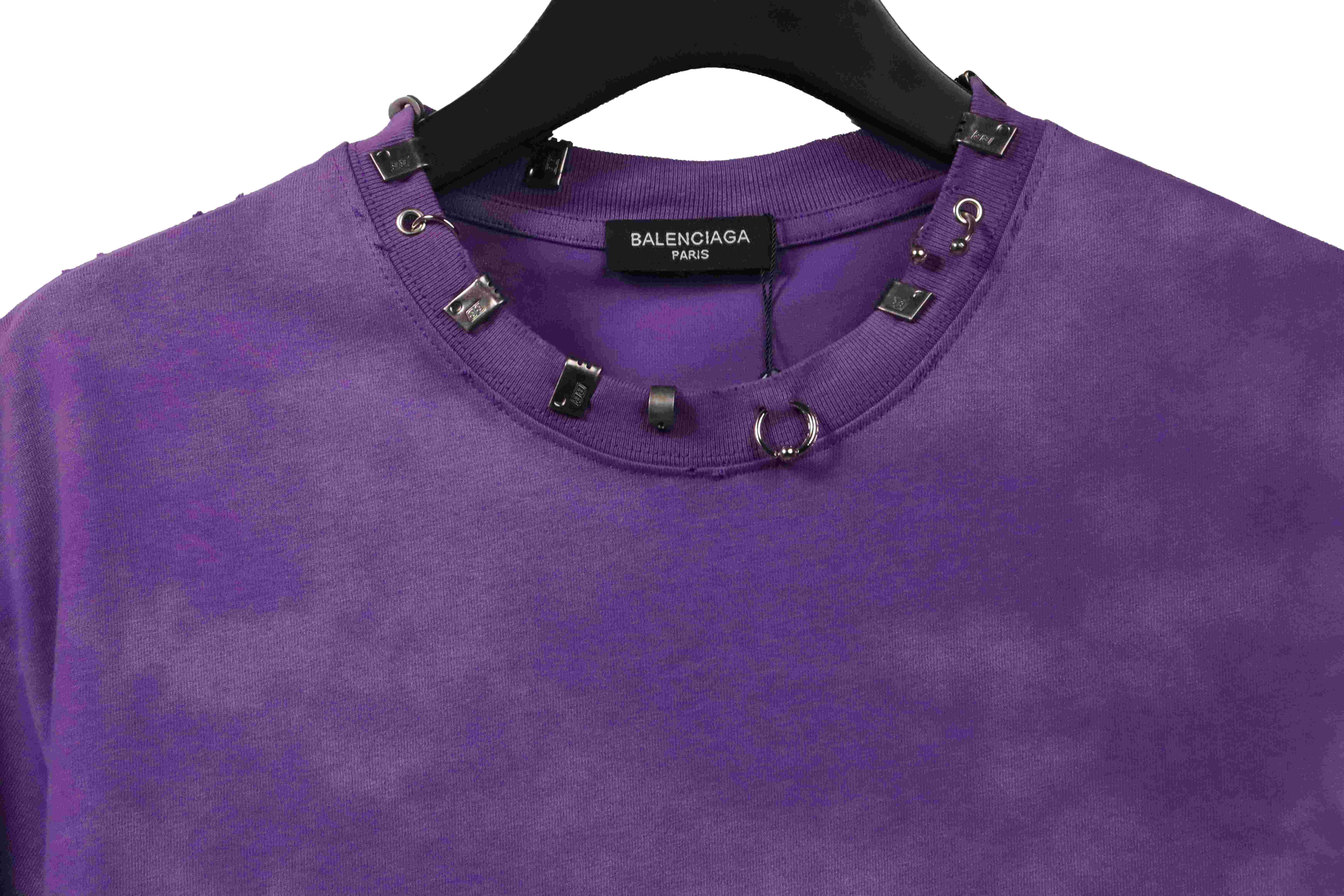 Balenciaga Rivet Pierced Washed Hole Short Sleeves Purple