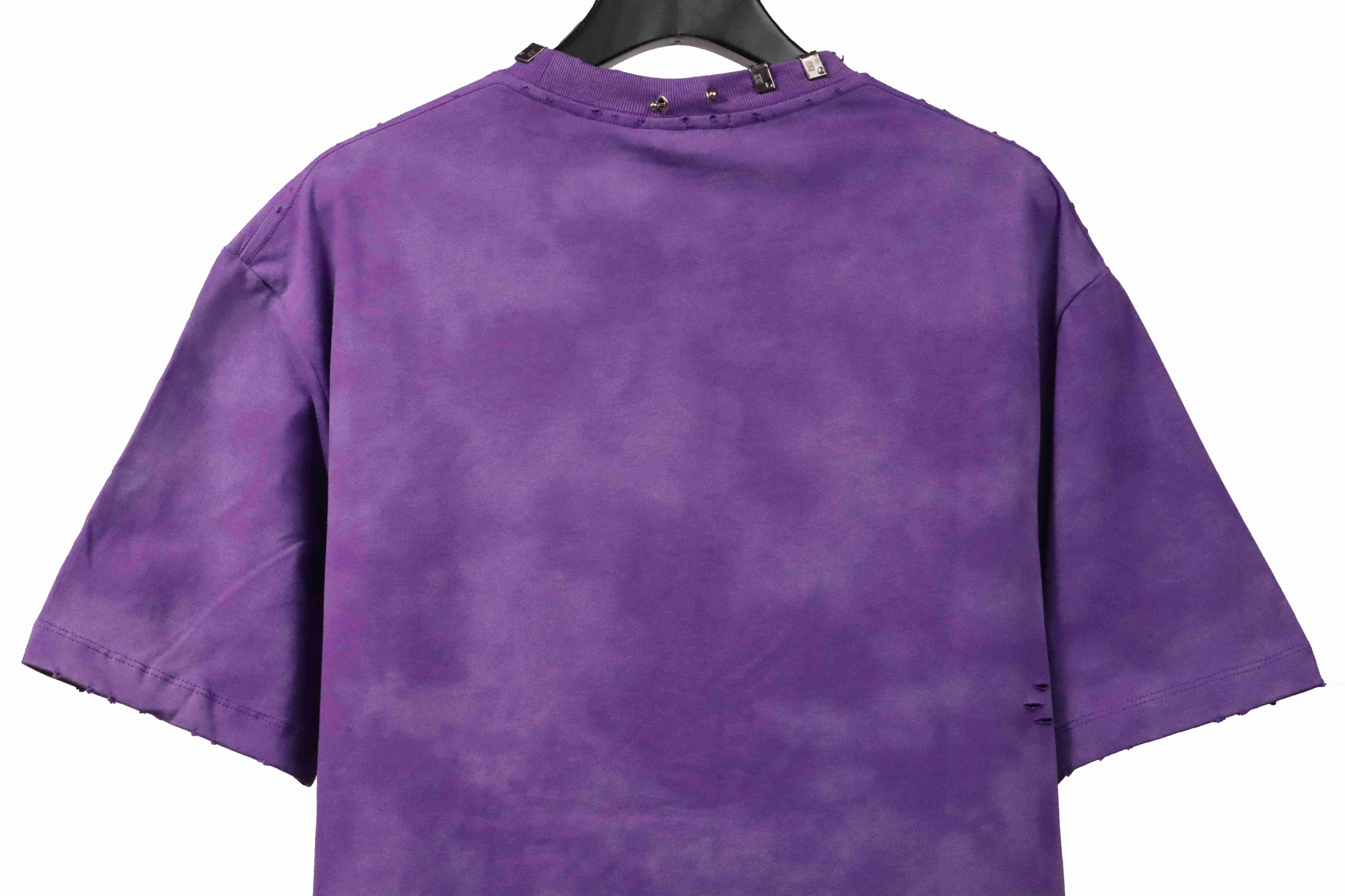 Balenciaga Rivet Pierced Washed Hole Short Sleeves Purple