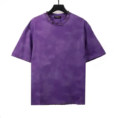 Balenciaga Rivet Pierced Washed Hole Short Sleeves Purple 01