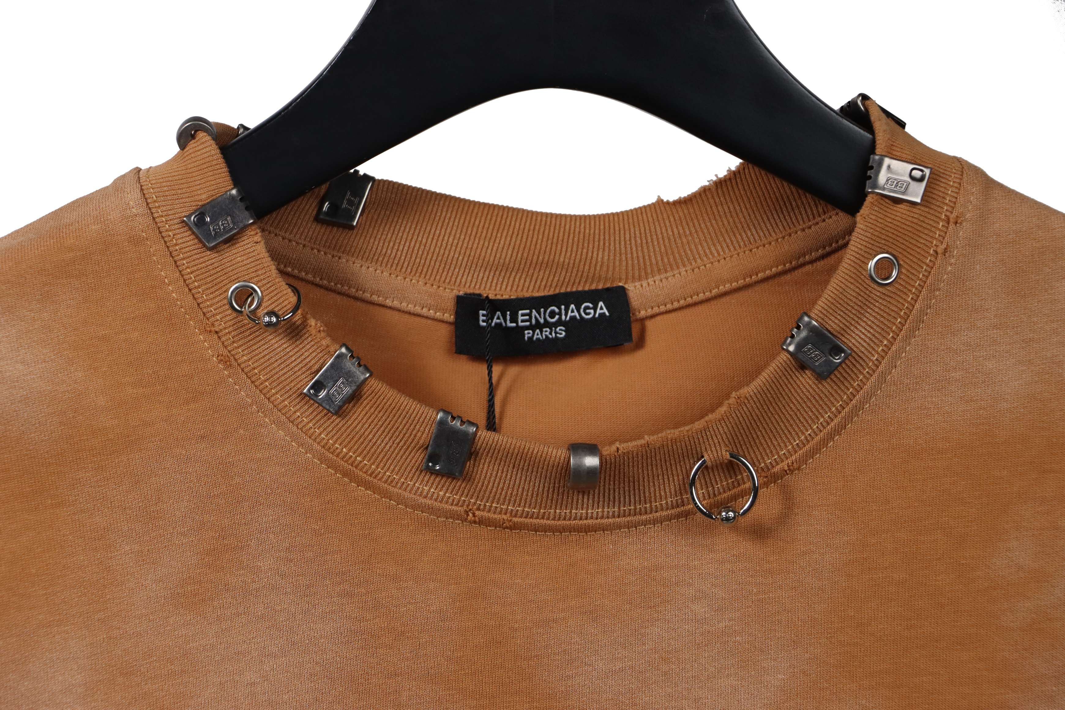 Balenciaga Rivet Pierced Washed Hole Short Sleeves Yellow