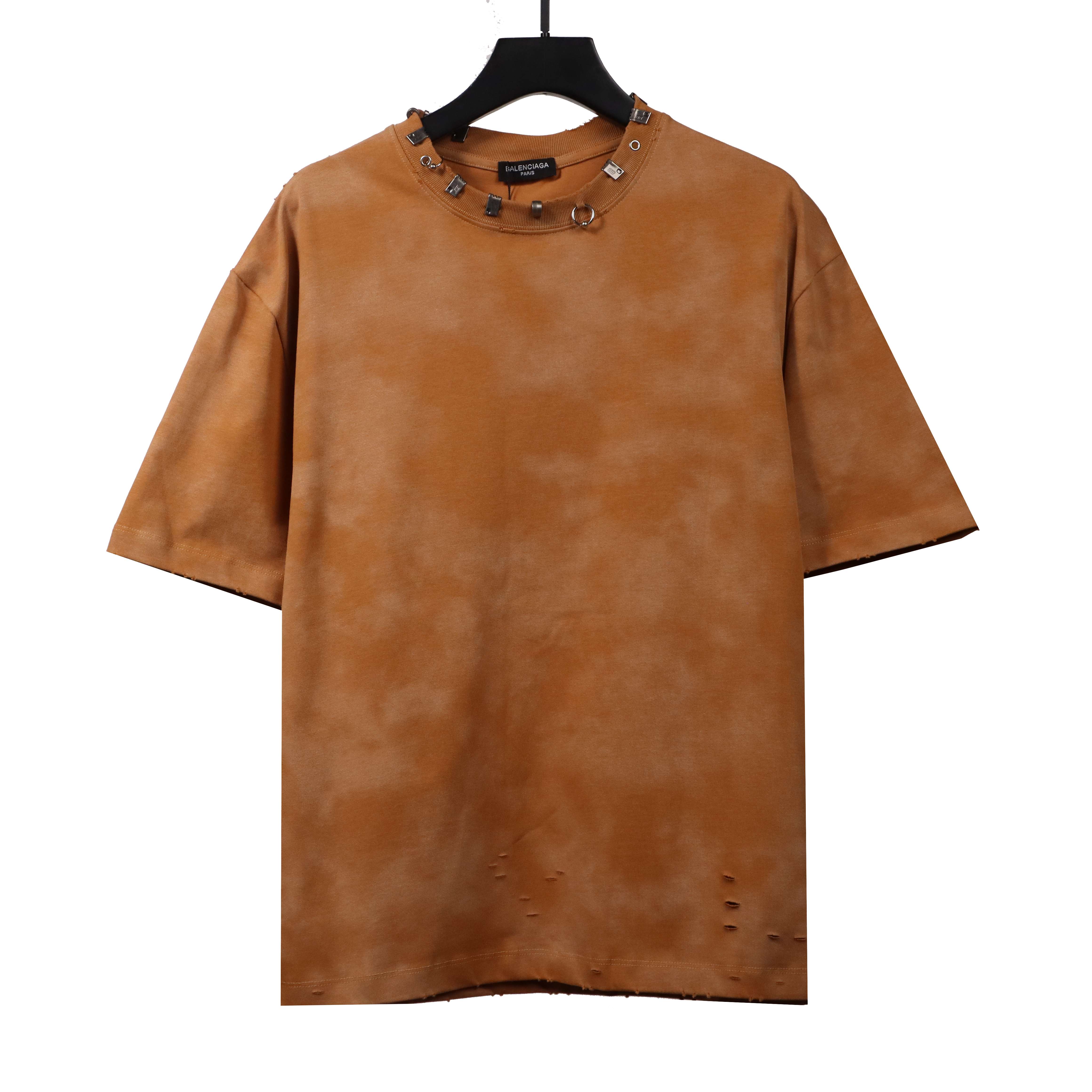 Balenciaga Rivet Pierced Washed Hole Short Sleeves Yellow