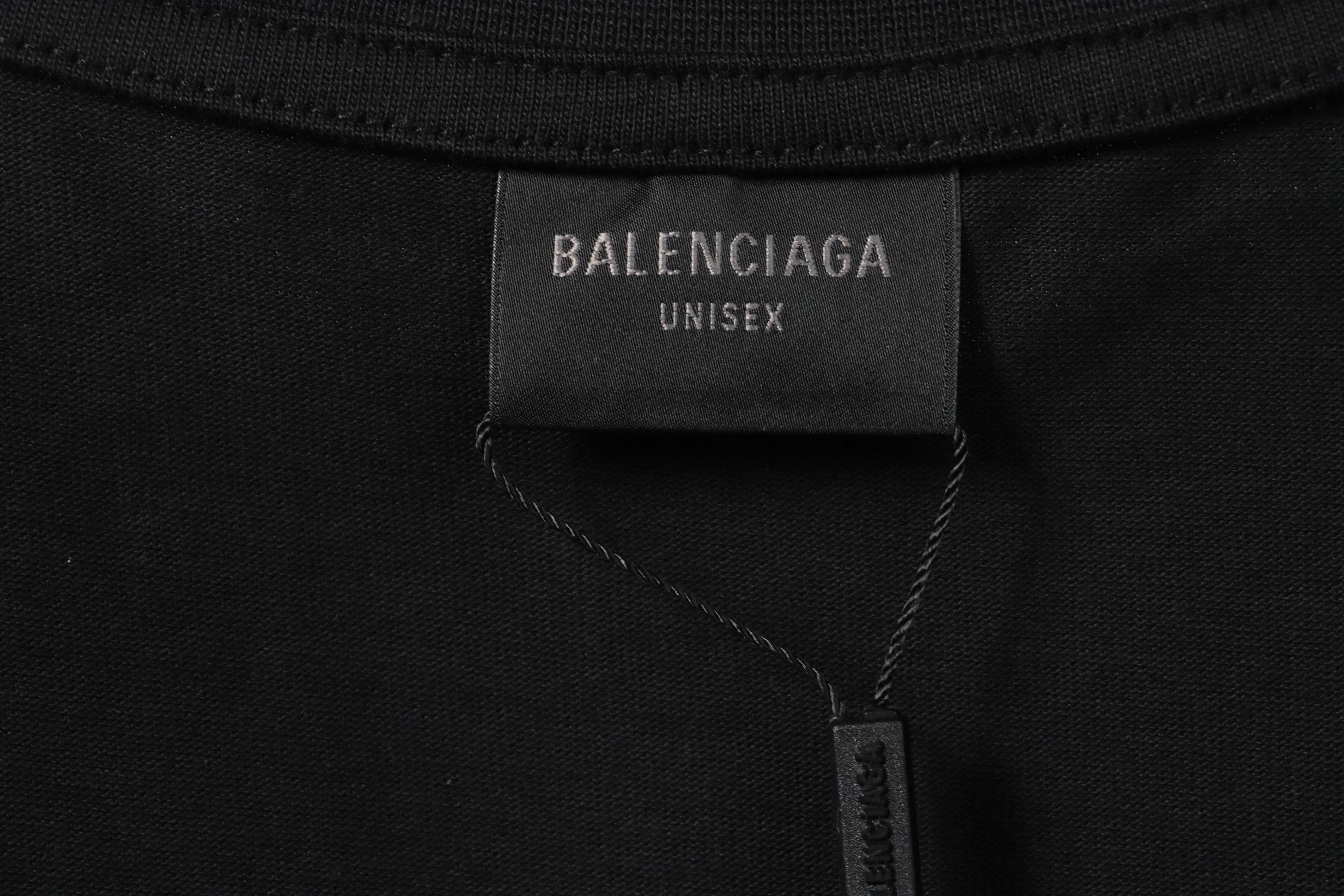 Balenciaga Simple Graffiti Small Letters Short Sleeve Black