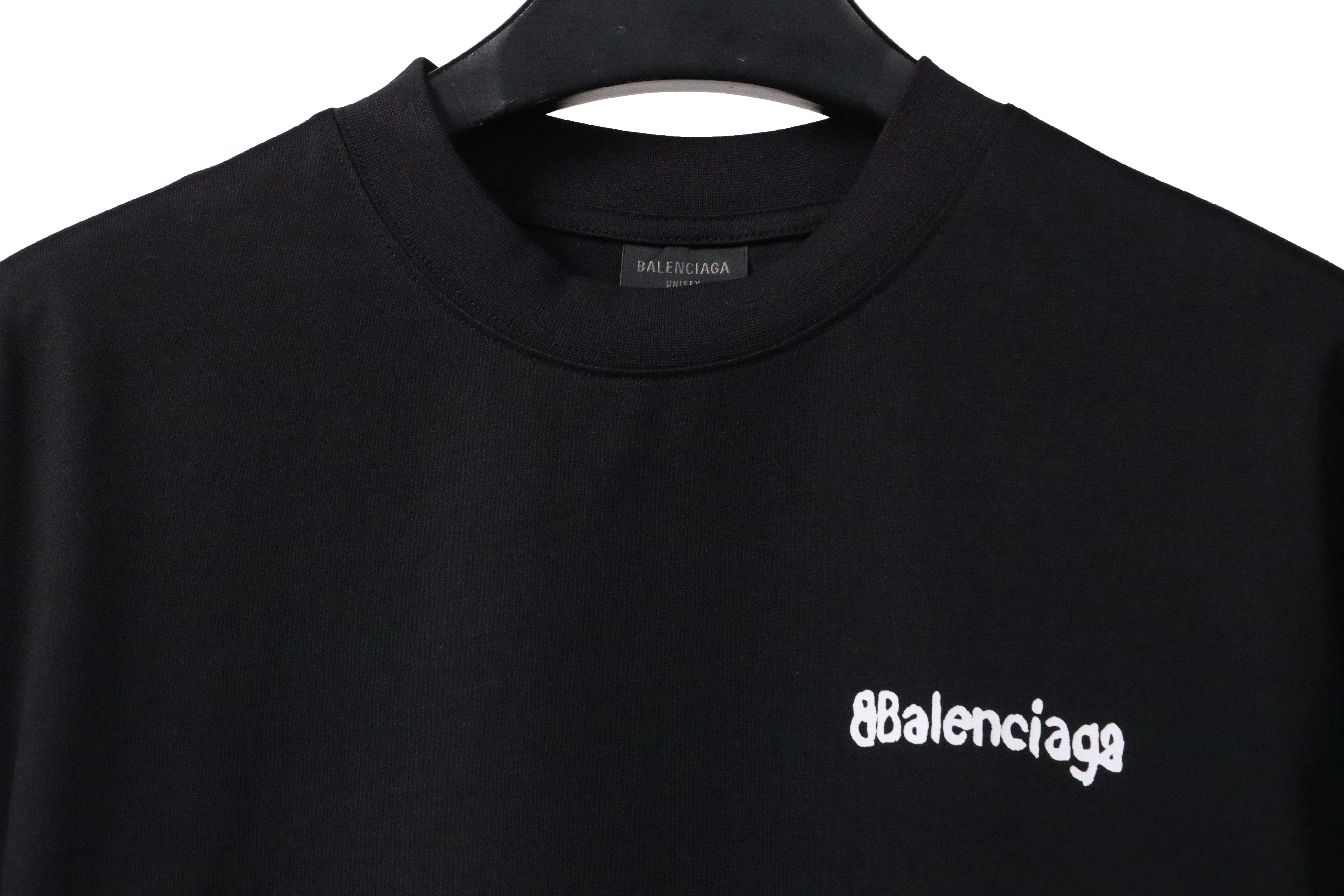 Balenciaga Simple Graffiti Small Letters Short Sleeve Black