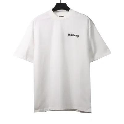 Balenciaga Simple Graffiti Small Letters Short Sleeve White 01