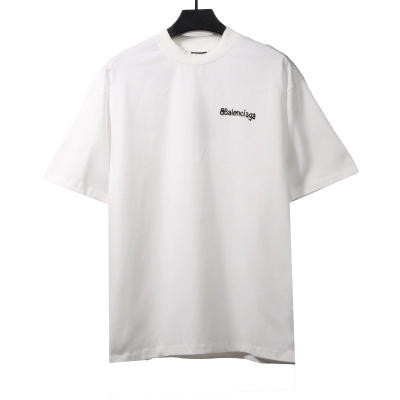 Balenciaga Simple Graffiti Small Letters Short Sleeve White 01