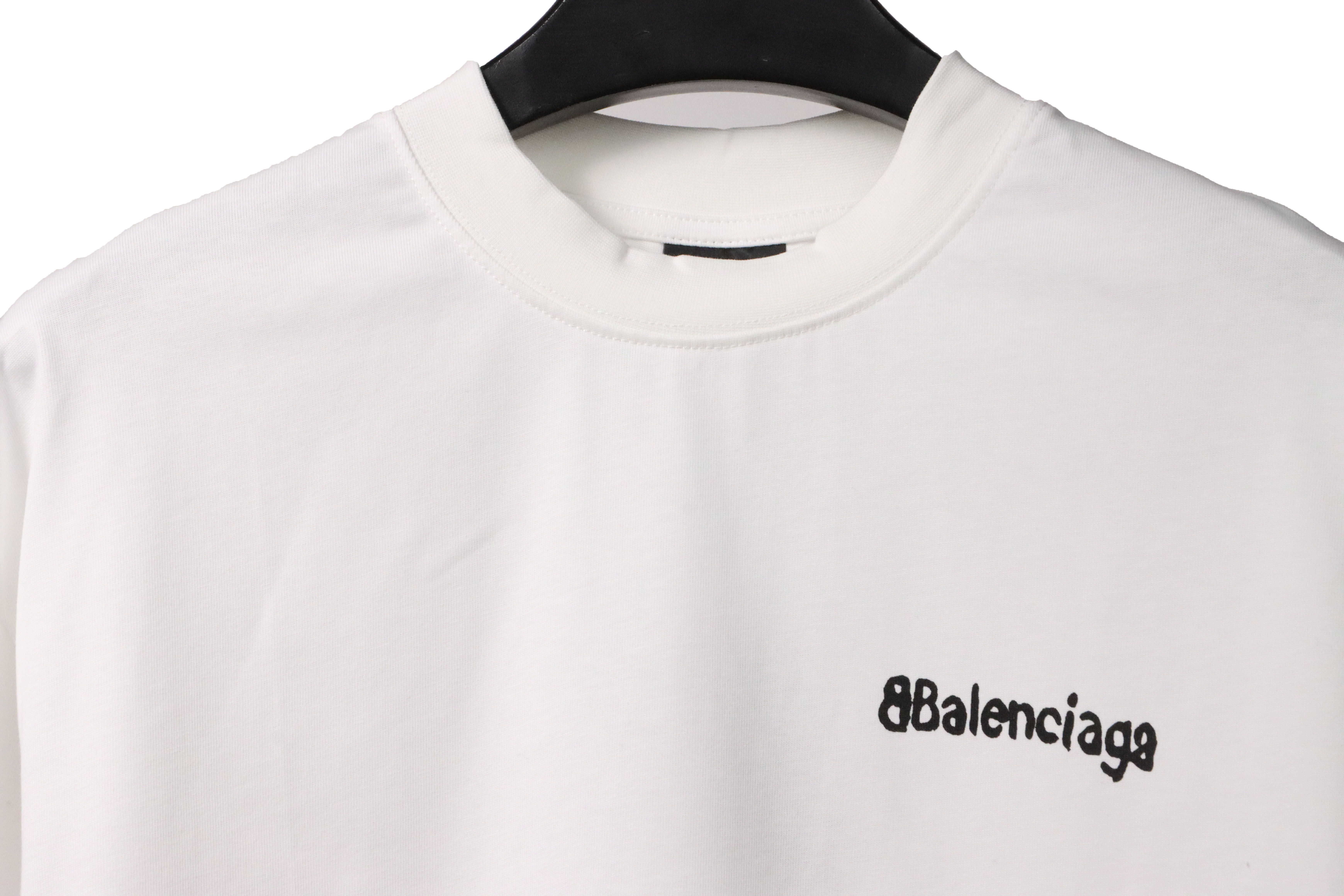 Balenciaga Simple Graffiti Small Letters Short Sleeve White