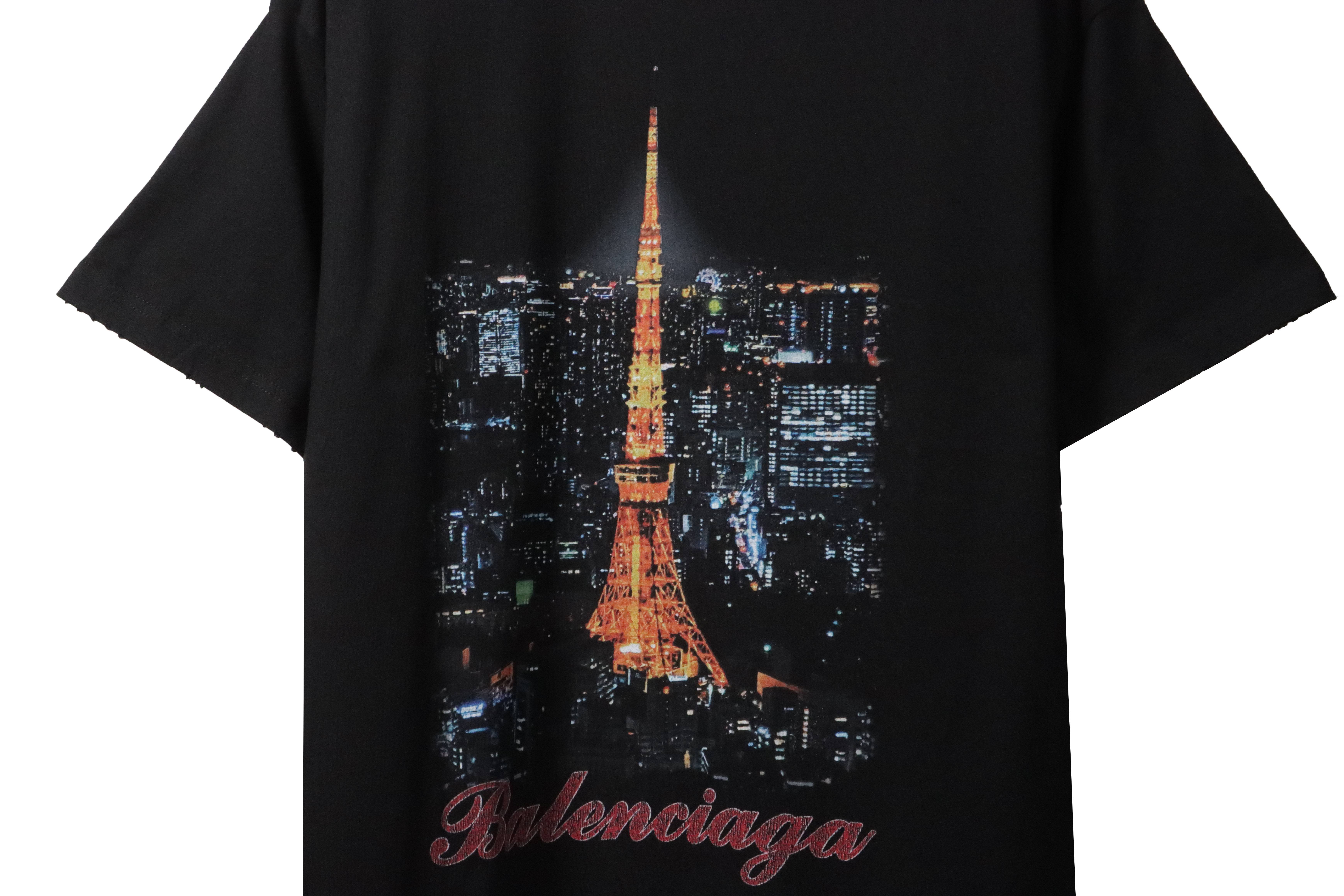 Balenciaga Tokyo Tower Night View Short Sleeve Black