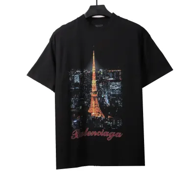Balenciaga Tokyo Tower Night View Short Sleeve Black 01
