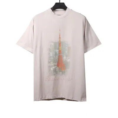 Balenciaga Tokyo Tower Night View Short Sleeve White 01