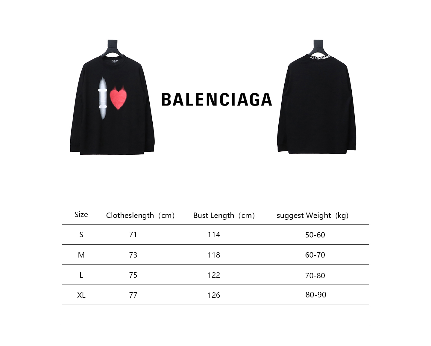 Balenciaga White Ink Direct Spray Love Long Sleeve T Black