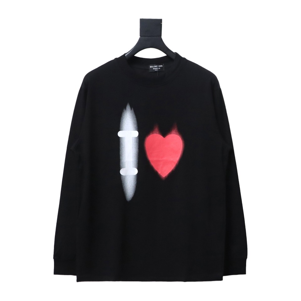 Balenciaga White Ink Direct Spray Love Long Sleeve T Black