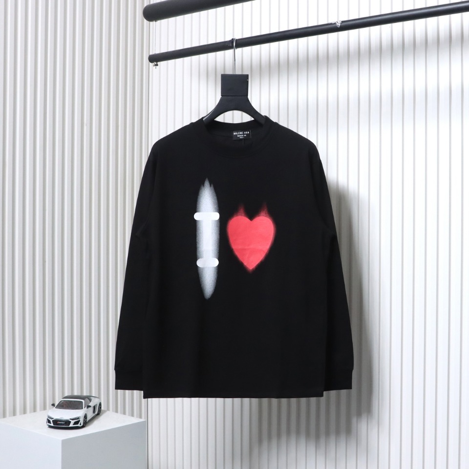Balenciaga White Ink Direct Spray Love Long Sleeve T Black