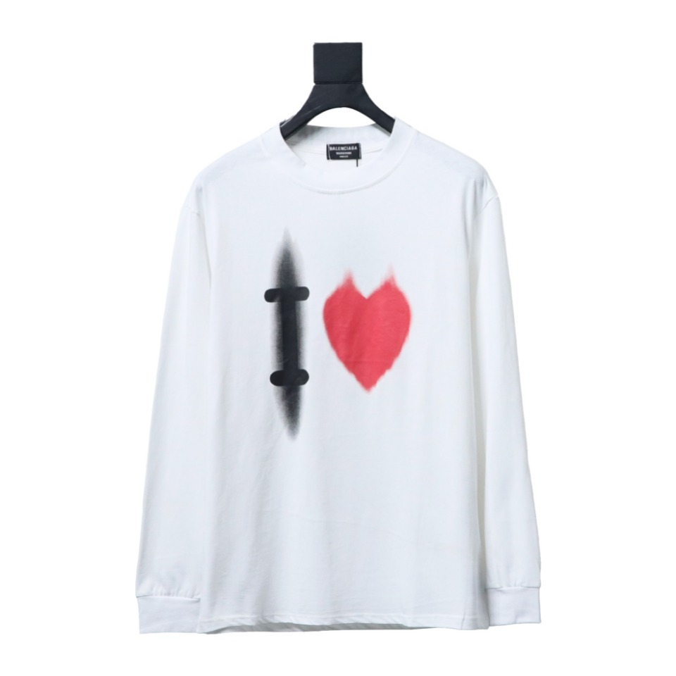 Balenciaga White Ink Direct Spray Love Long Sleeve T White
