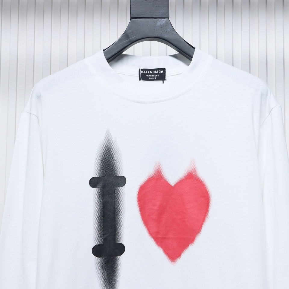 Balenciaga White Ink Direct Spray Love Long Sleeve T White