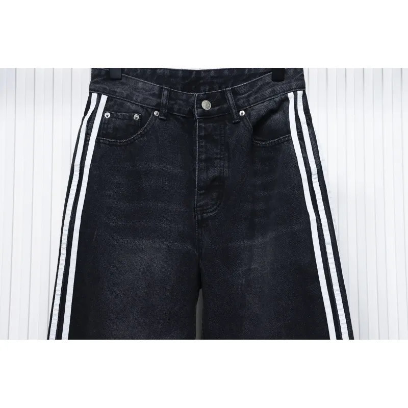 Balenciaga x Adidas Three-Bar Washed Jeans Black