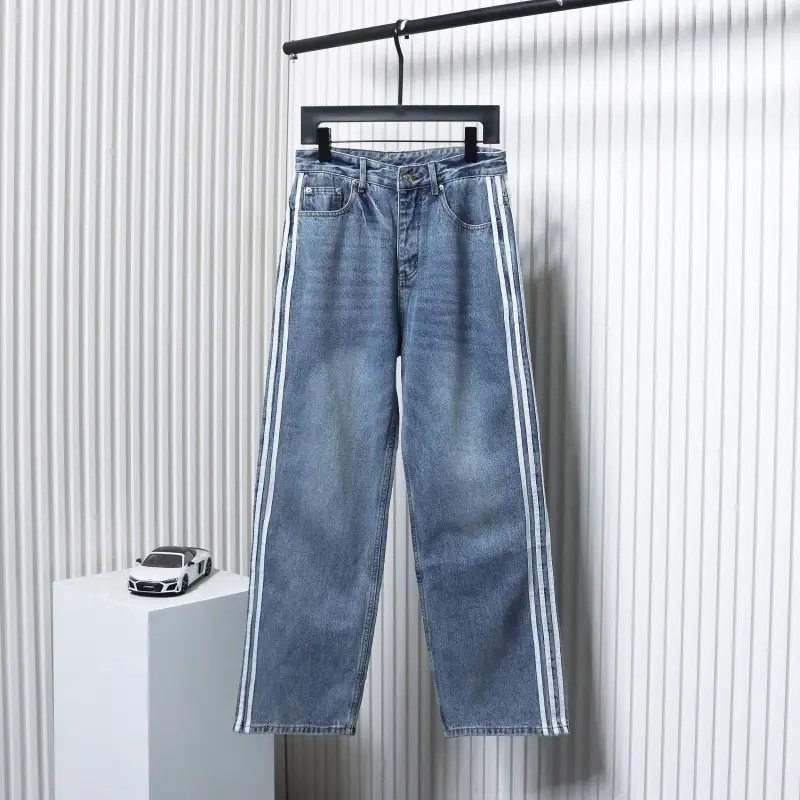 Balenciaga x Adidas Three-Bar Washed Jeans Blue