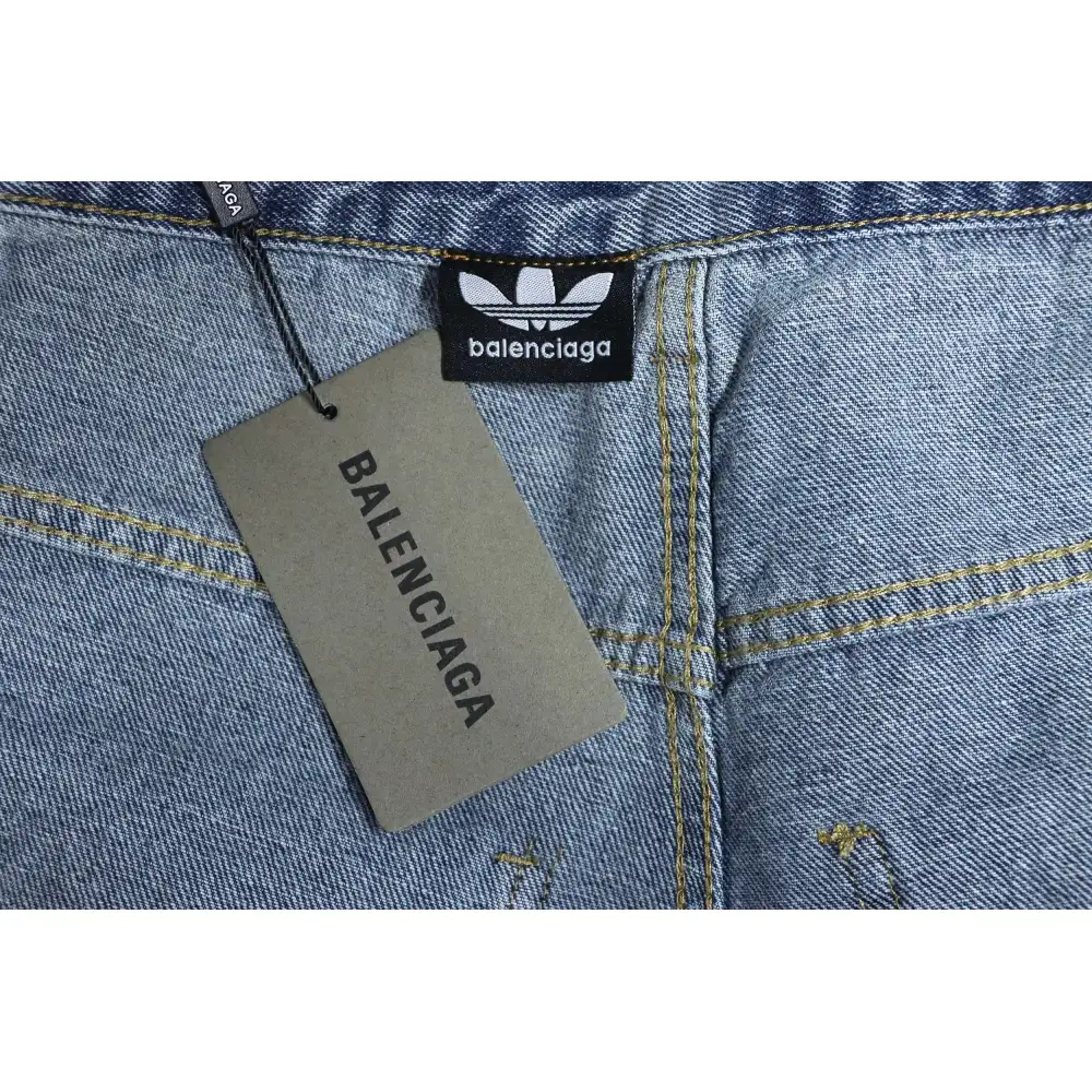 Balenciaga x Adidas Three-Bar Washed Jeans Blue