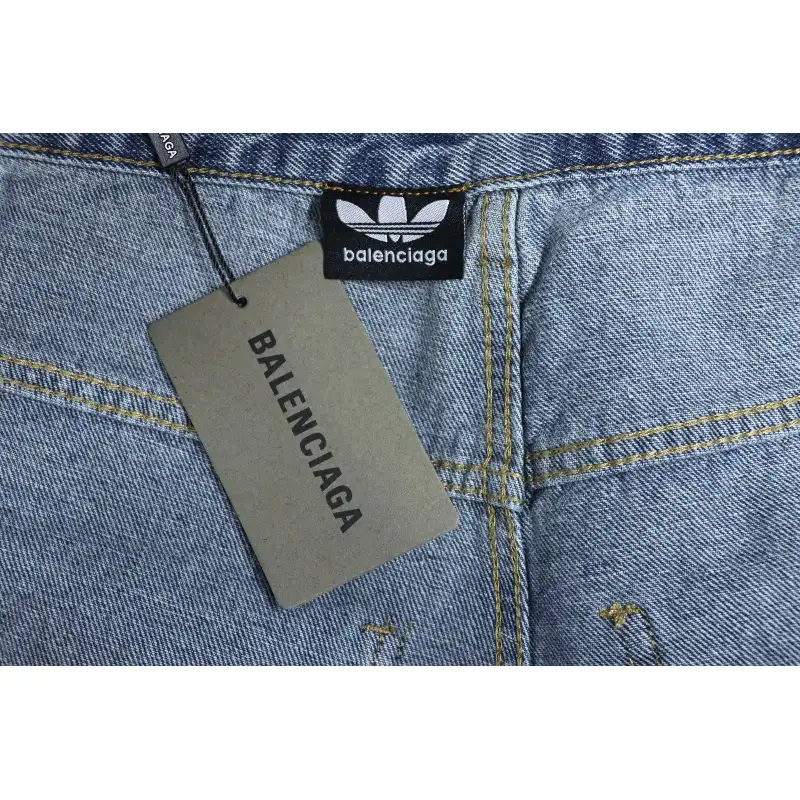 Balenciaga x Adidas Three-Bar Washed Jeans Blue