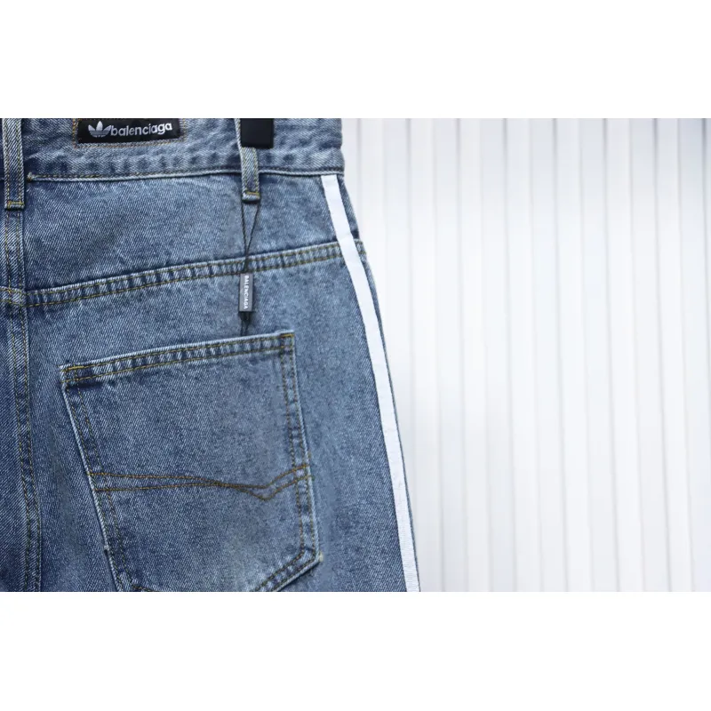 Balenciaga x Adidas Three-Bar Washed Jeans Blue