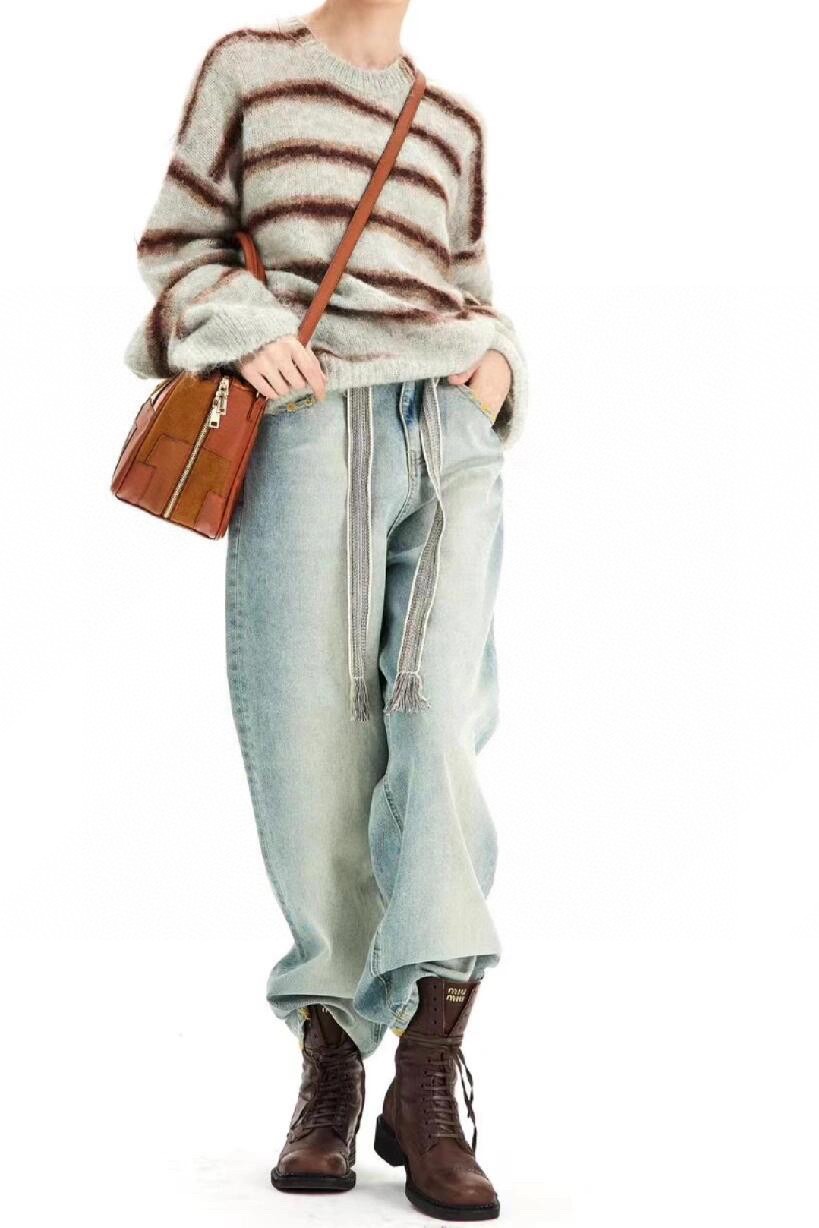 Acne Studios 24Fw Diagonal Striped Mohair Crew Neck Sweater