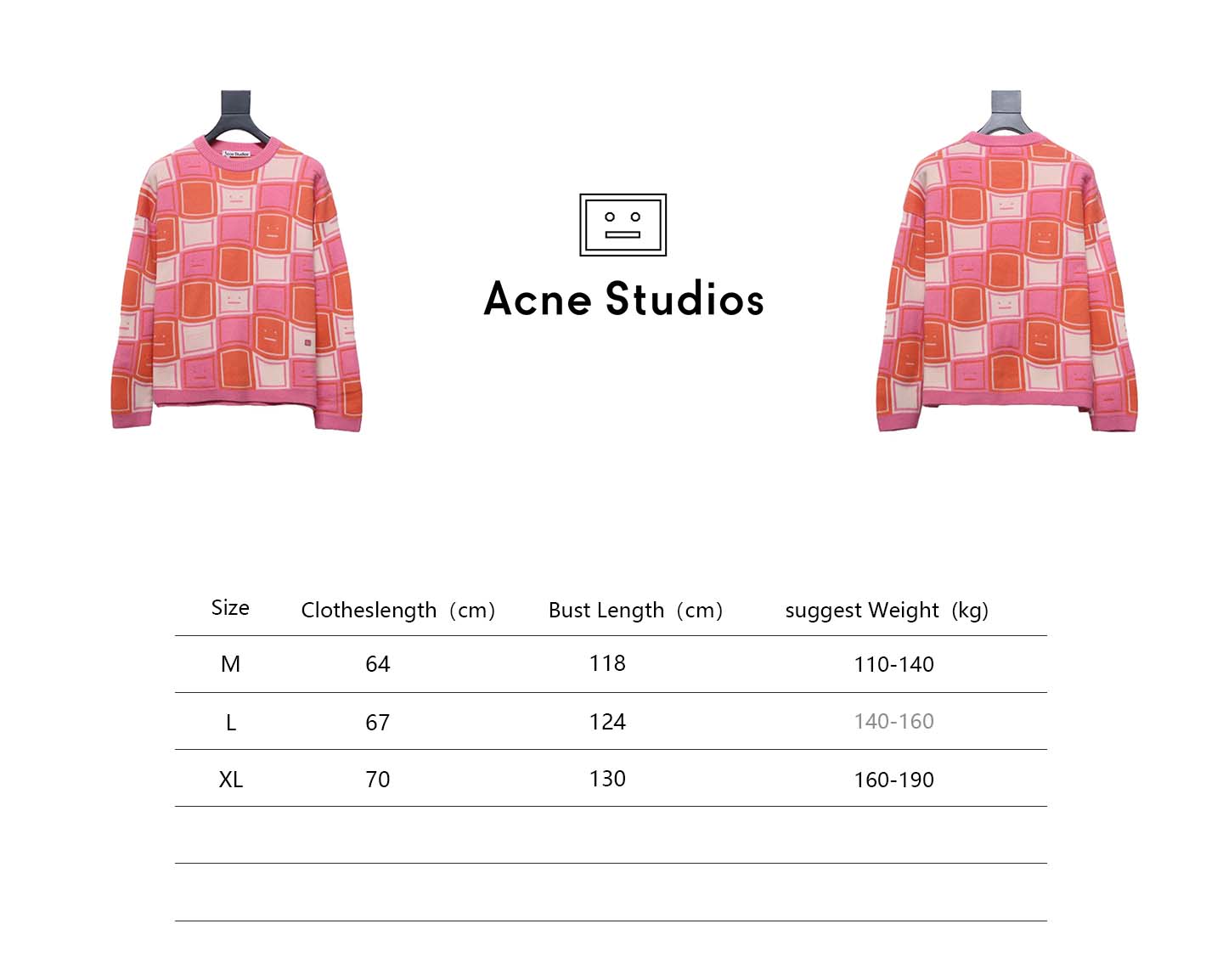 Acne Studios 24FW Square Smiley Face Crewneck Sweater Pink