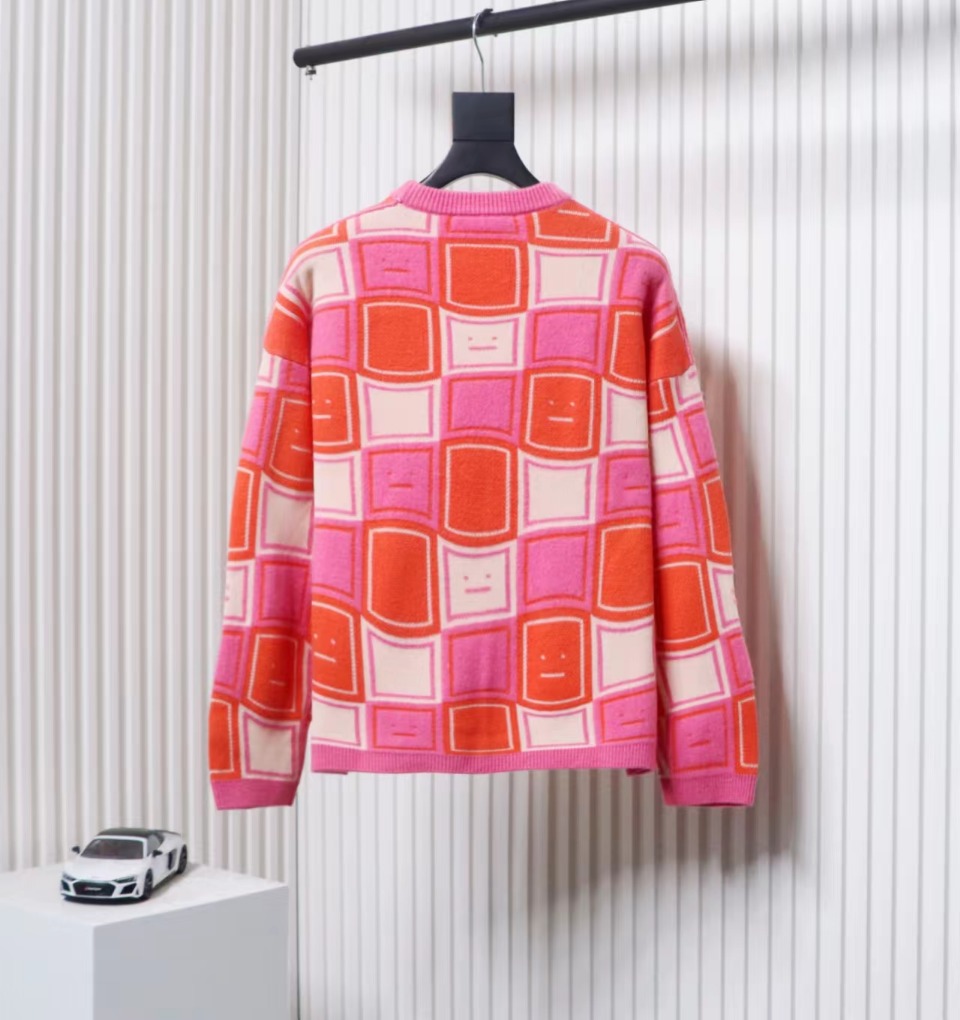 Acne Studios 24FW Square Smiley Face Crewneck Sweater Pink