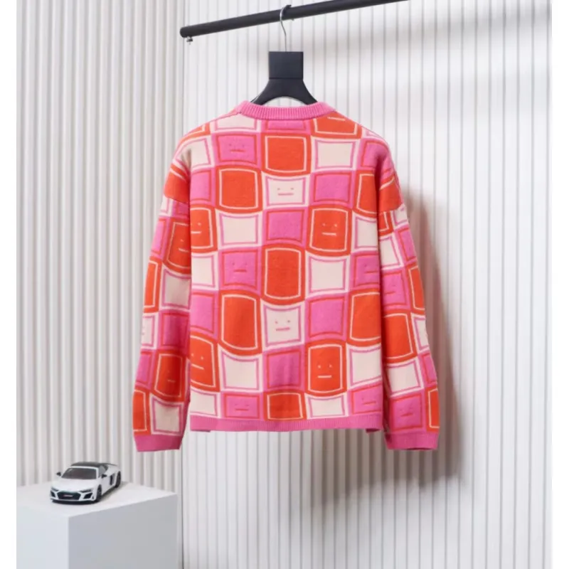 Acne Studios 24FW Square Smiley Face Crewneck Sweater Pink
