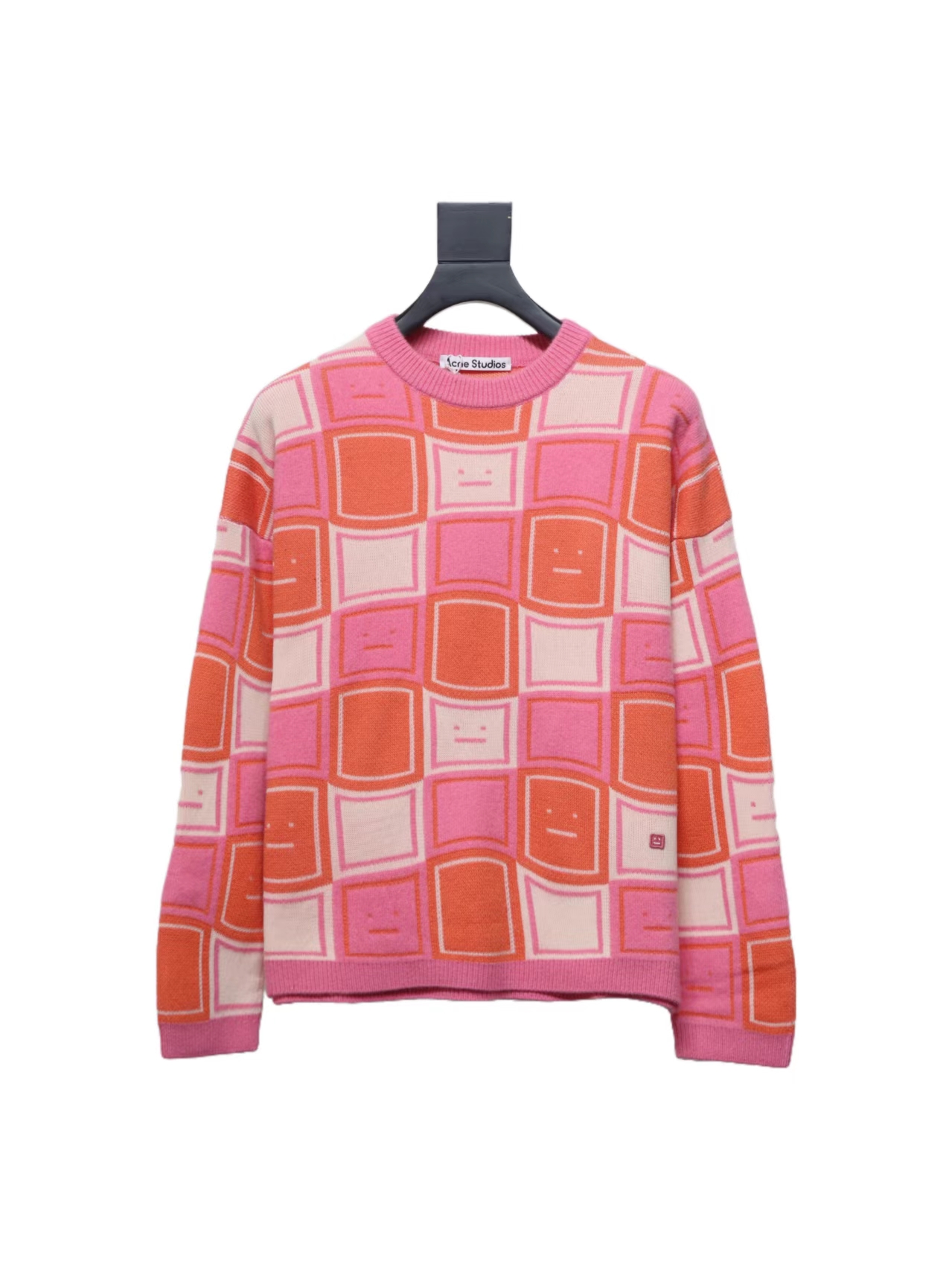 Acne Studios 24FW Square Smiley Face Crewneck Sweater Pink