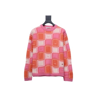 Acne Studios 24FW Square Smiley Face Crewneck Sweater Pink 01