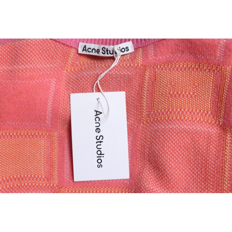 Acne Studios 24FW Square Smiley Face Crewneck Sweater Pink