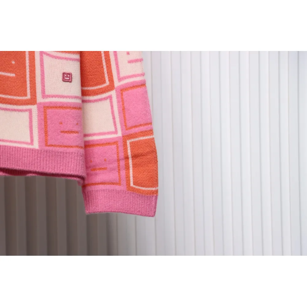 Acne Studios 24FW Square Smiley Face Crewneck Sweater Pink