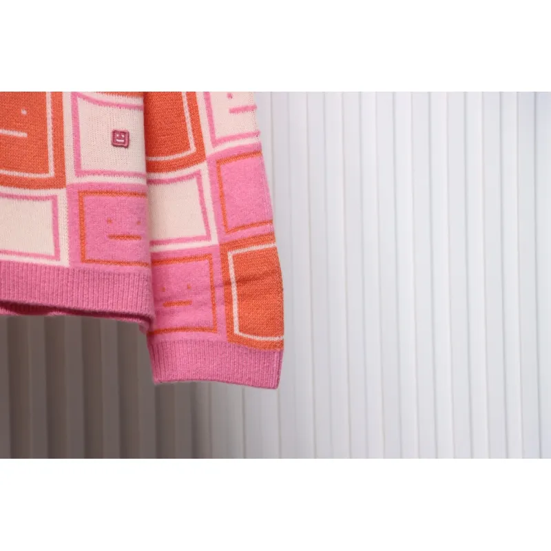 Acne Studios 24FW Square Smiley Face Crewneck Sweater Pink