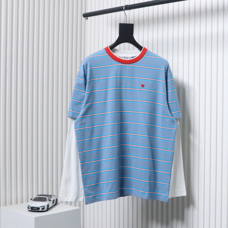 Acne Studios Layered Blue Striped Fake Two-Piece Smiley Face Label Long Sleeves