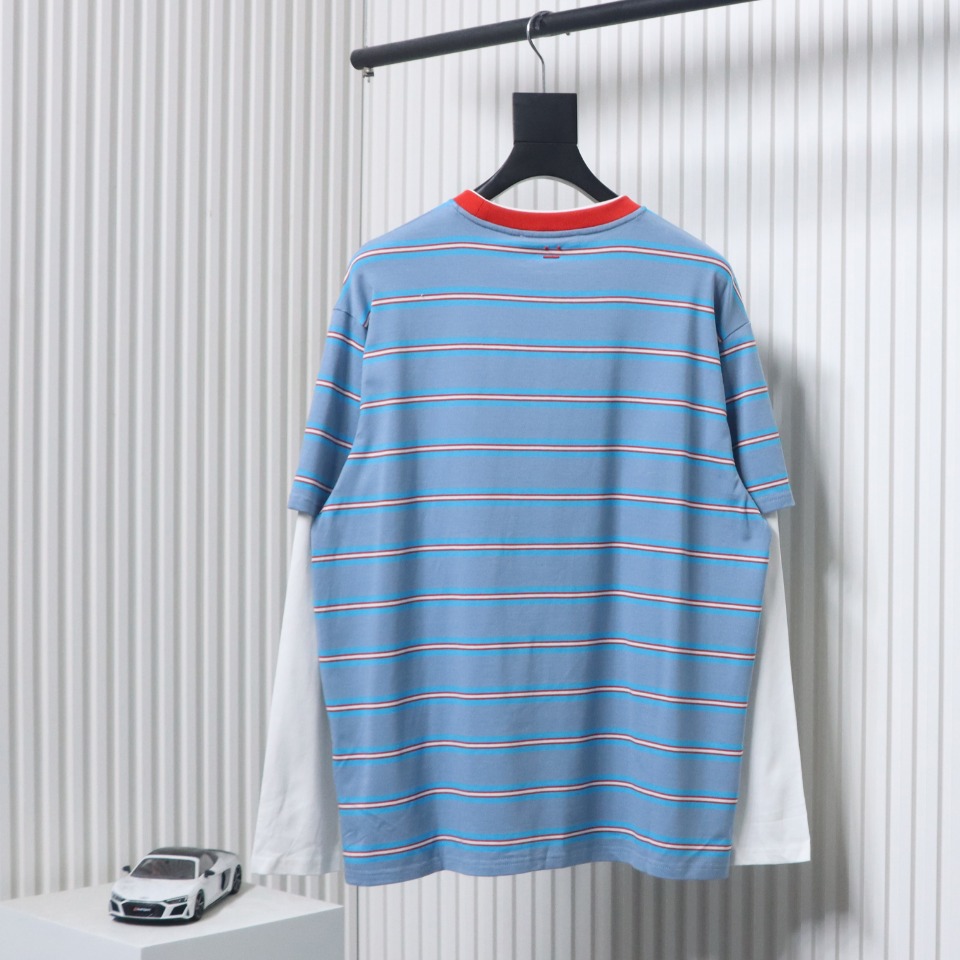 Acne Studios Layered Blue Striped Fake Two-Piece Smiley Face Label Long Sleeves