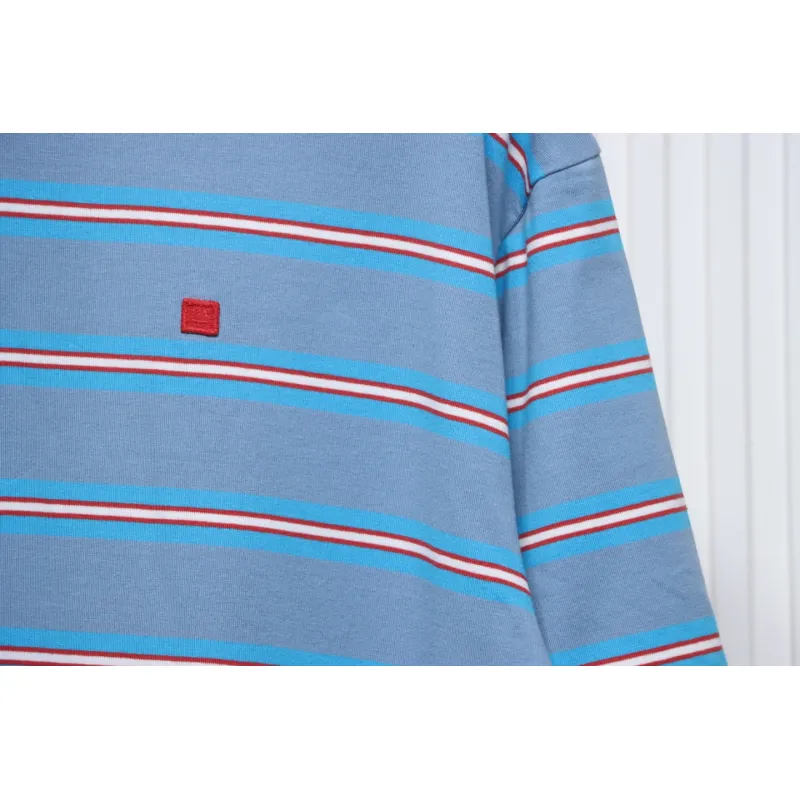Acne Studios Layered Blue Striped Fake Two-Piece Smiley Face Label Long Sleeves