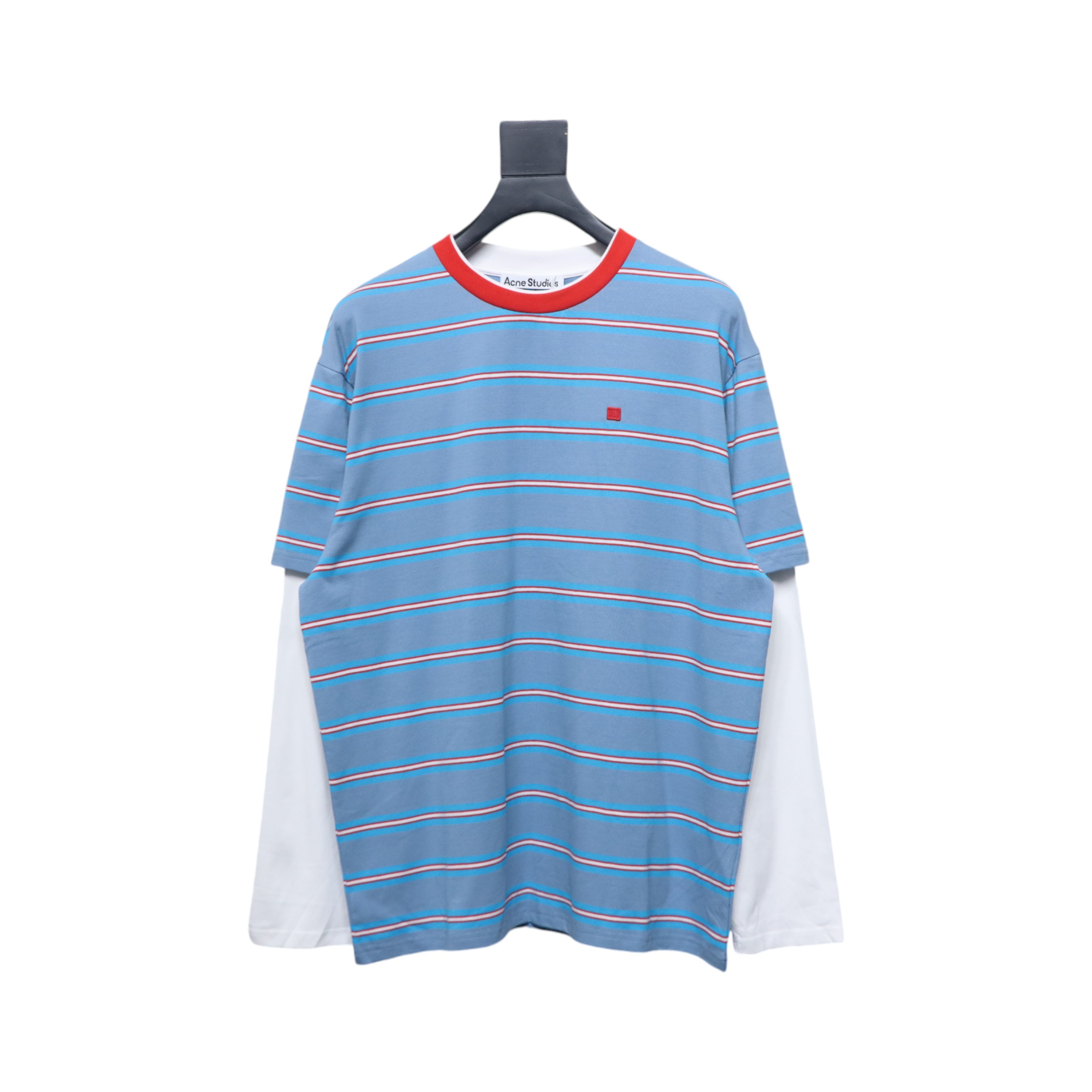 Acne Studios Layered Blue Striped Fake Two-Piece Smiley Face Label Long Sleeves