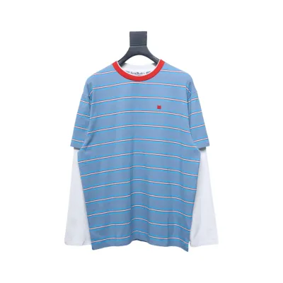 Acne Studios Layered Blue Striped Fake Two-Piece Smiley Face Label Long Sleeves 01