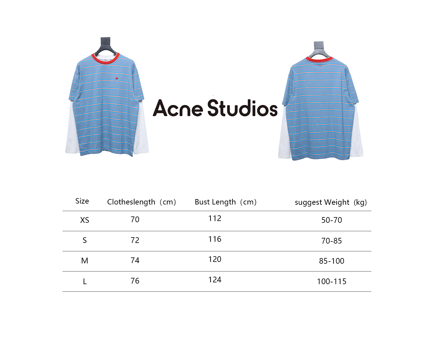 Acne Studios Layered Blue Striped Fake Two-Piece Smiley Face Label Long Sleeves