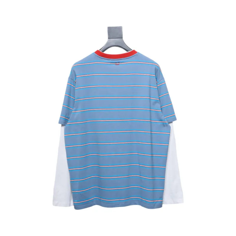 Acne Studios Layered Blue Striped Fake Two-Piece Smiley Face Label Long Sleeves