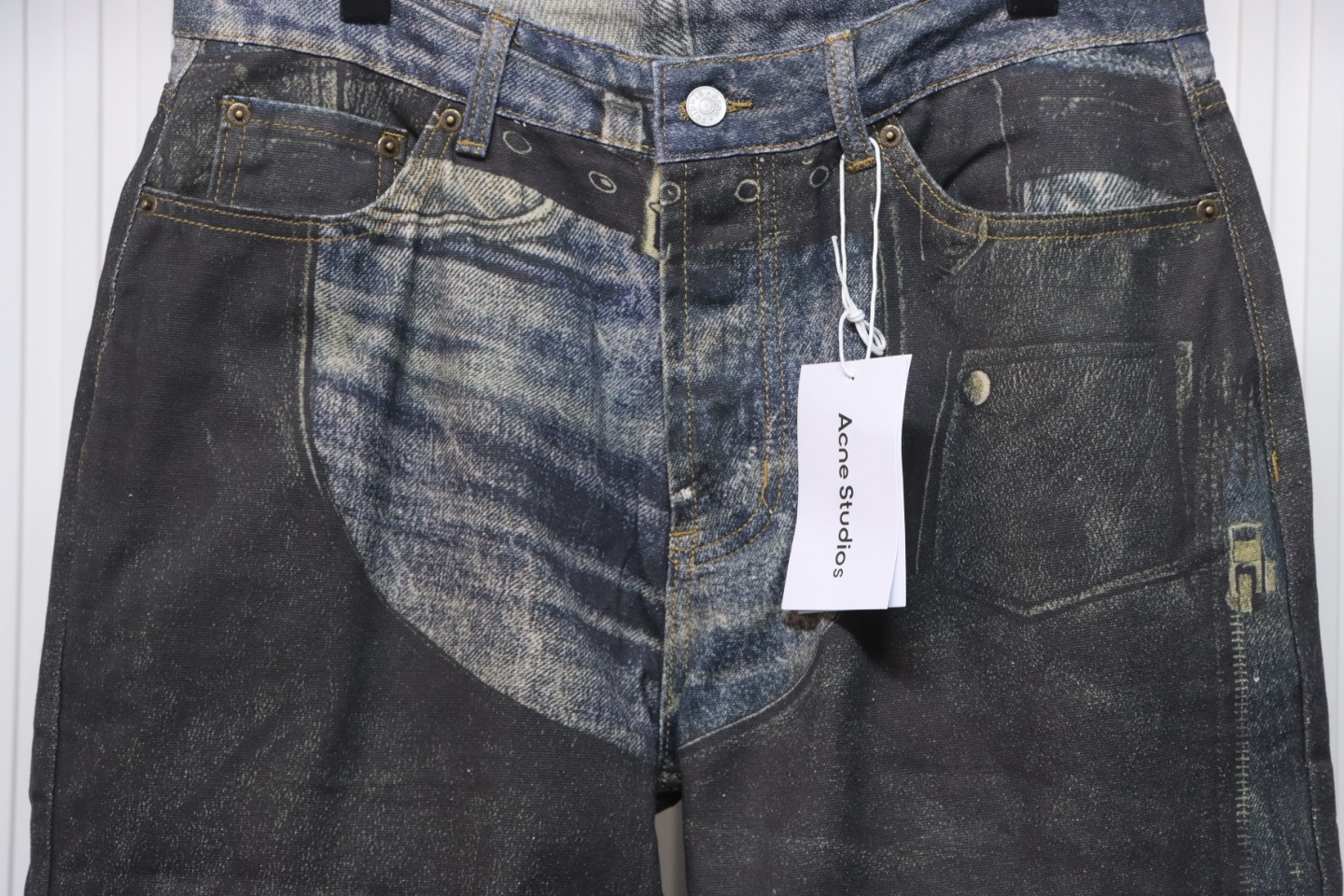 Acne Studios Optical Illusion Digital Belt Zipper Button 3D Printed Jeans