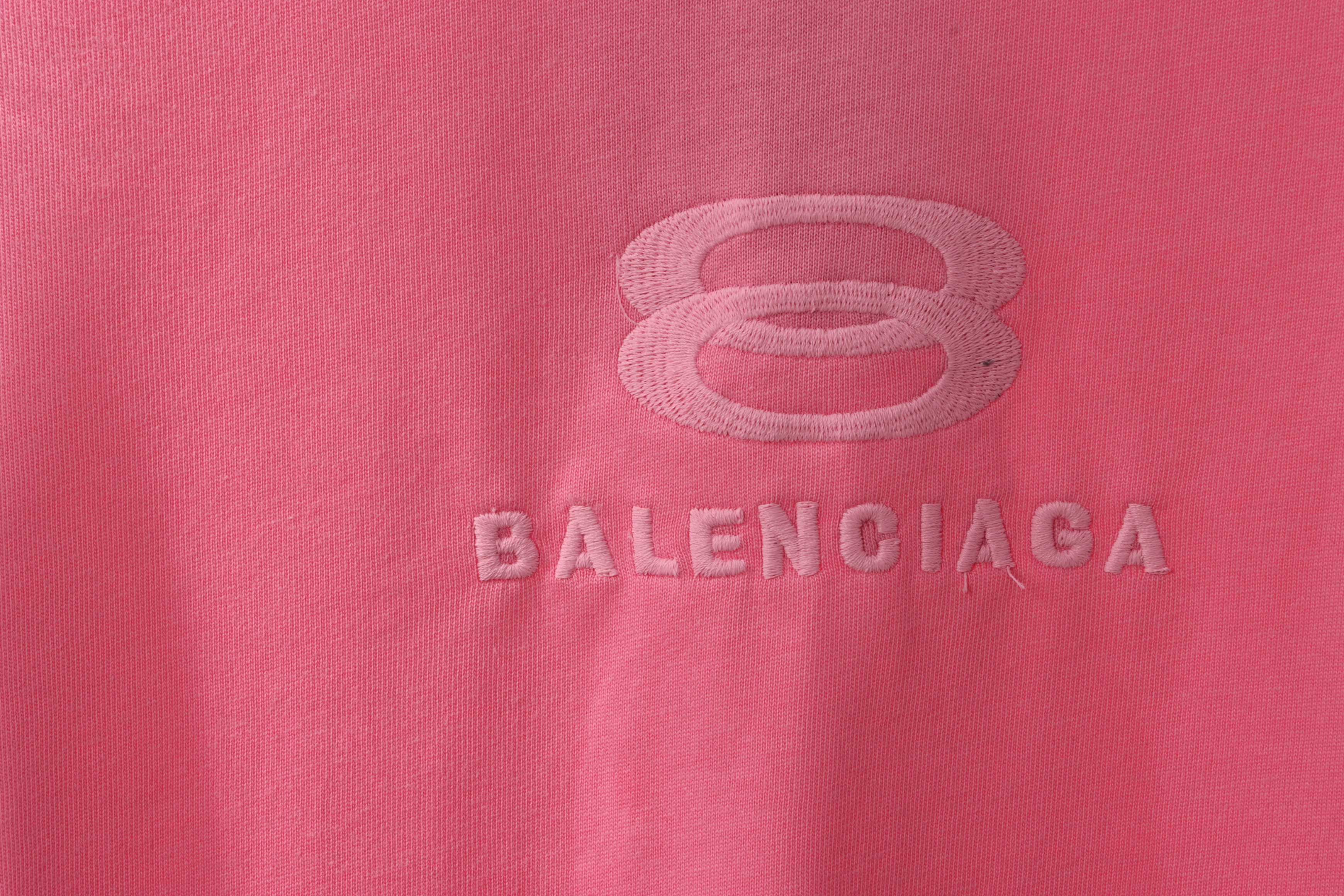 Balenciaga Classic Embroidered Logo Short Sleeve Pink