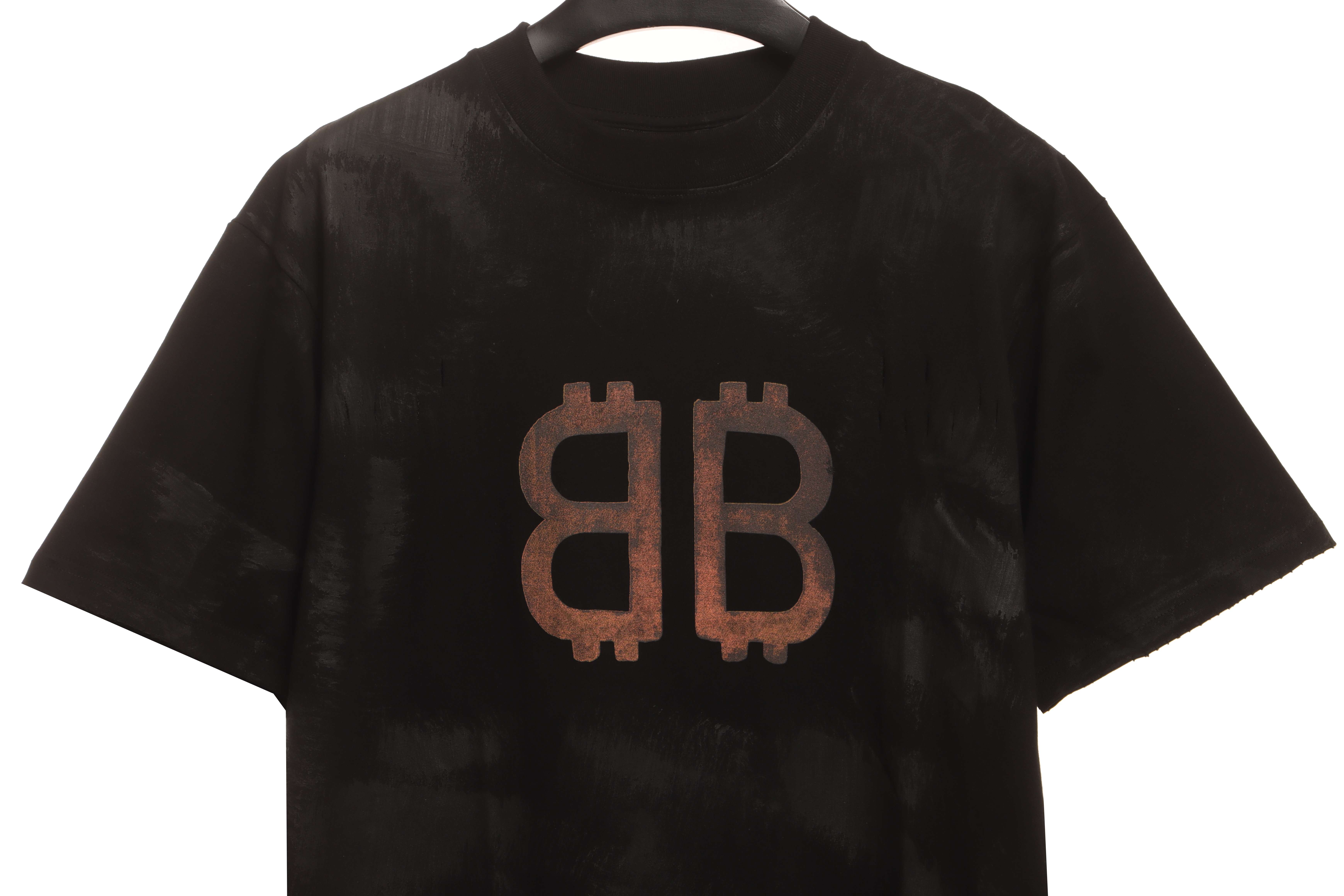 Balenciaga Distressed Mud-Dyed Double B Print Short Sleeves Black