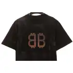Balenciaga Distressed Mud-Dyed Double B Print Short Sleeves Black