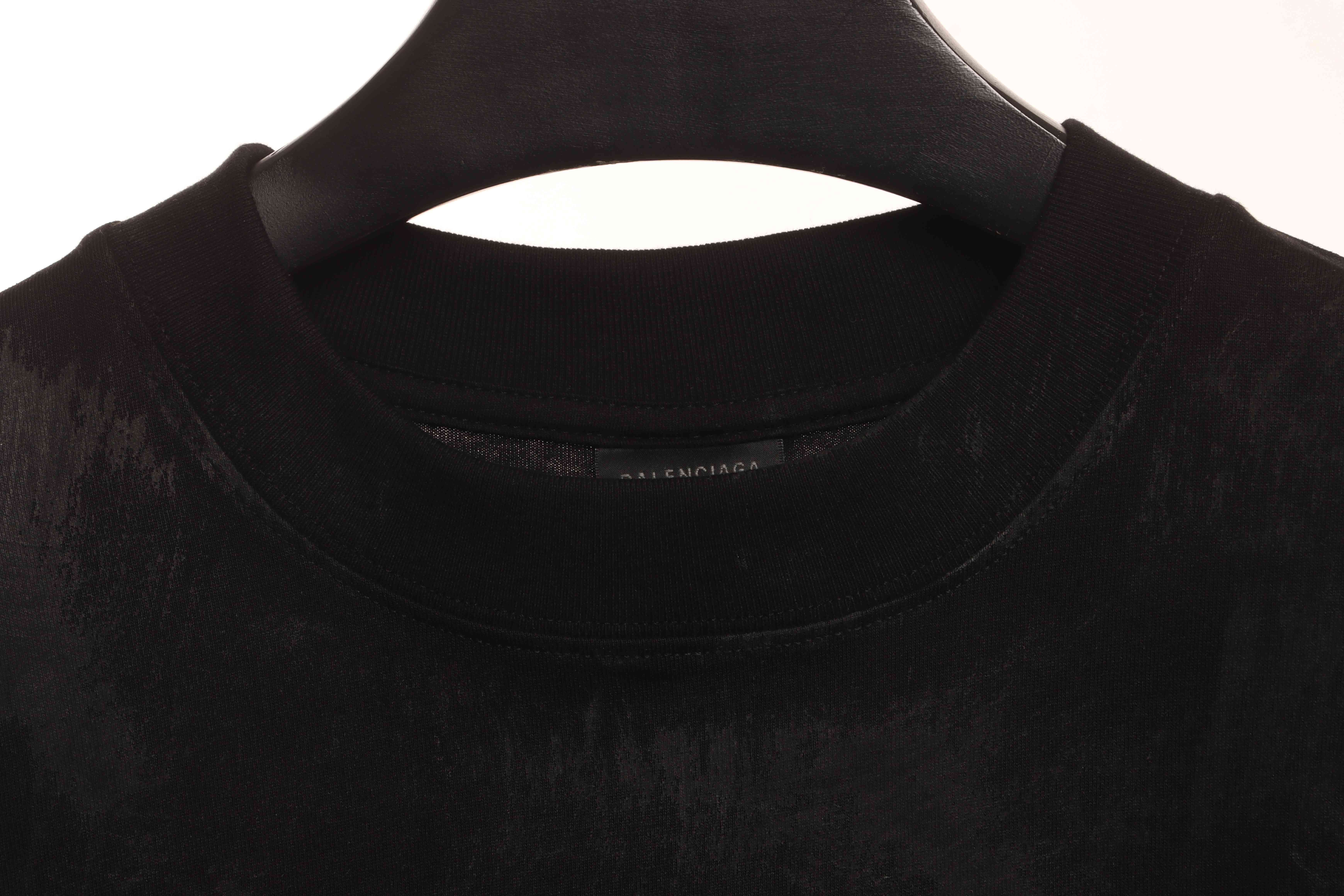 Balenciaga Distressed Mud-Dyed Double B Print Short Sleeves Black