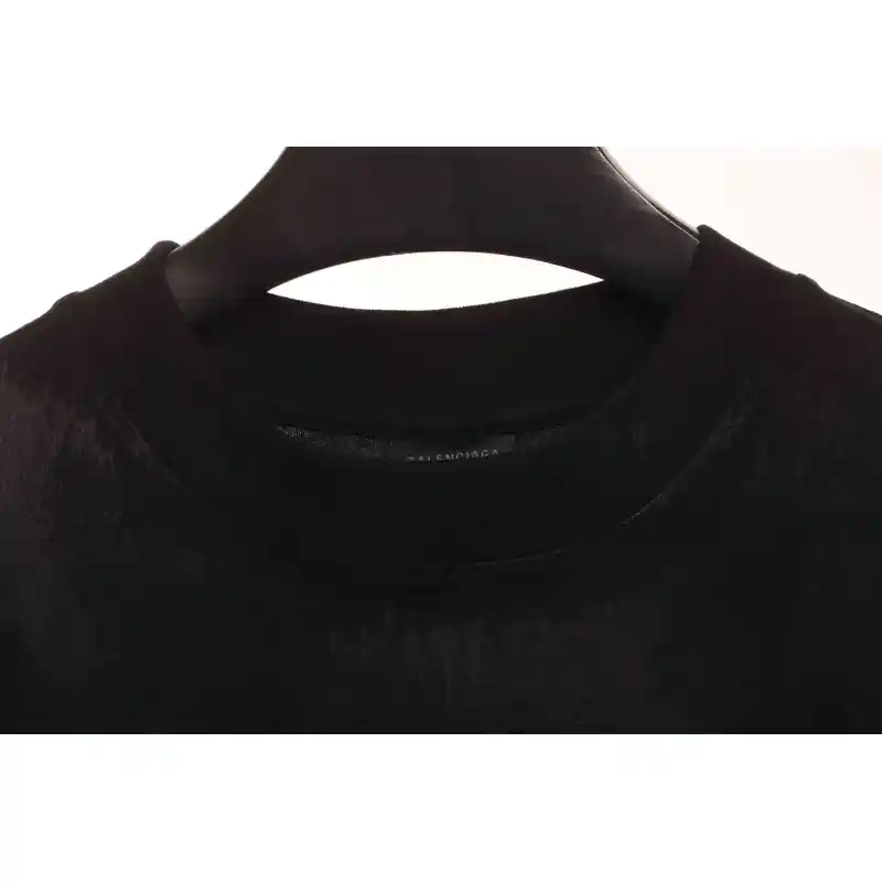 Balenciaga Distressed Mud-Dyed Double B Print Short Sleeves Black