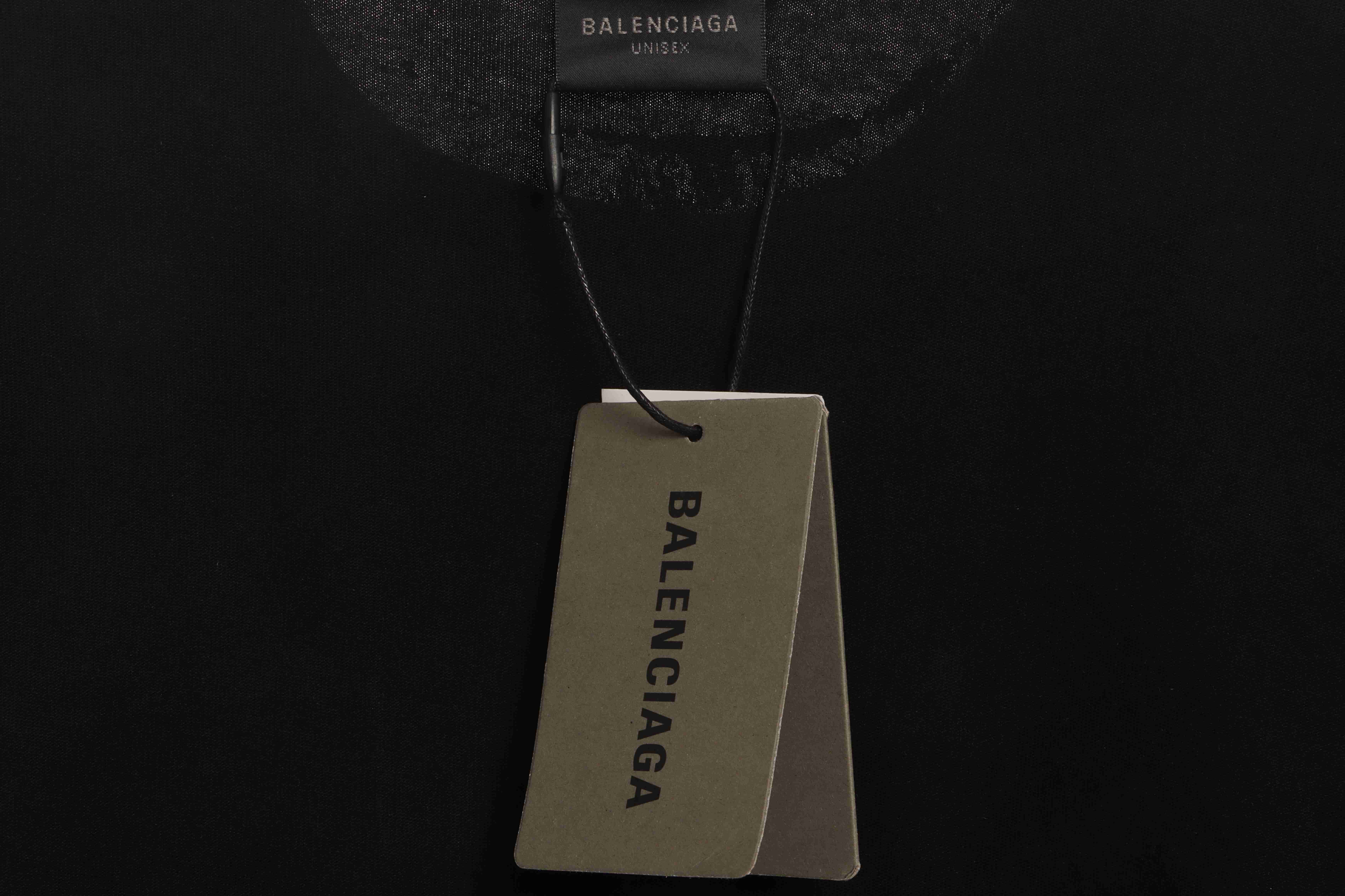 Balenciaga Distressed Mud-Dyed Double B Print Short Sleeves Black