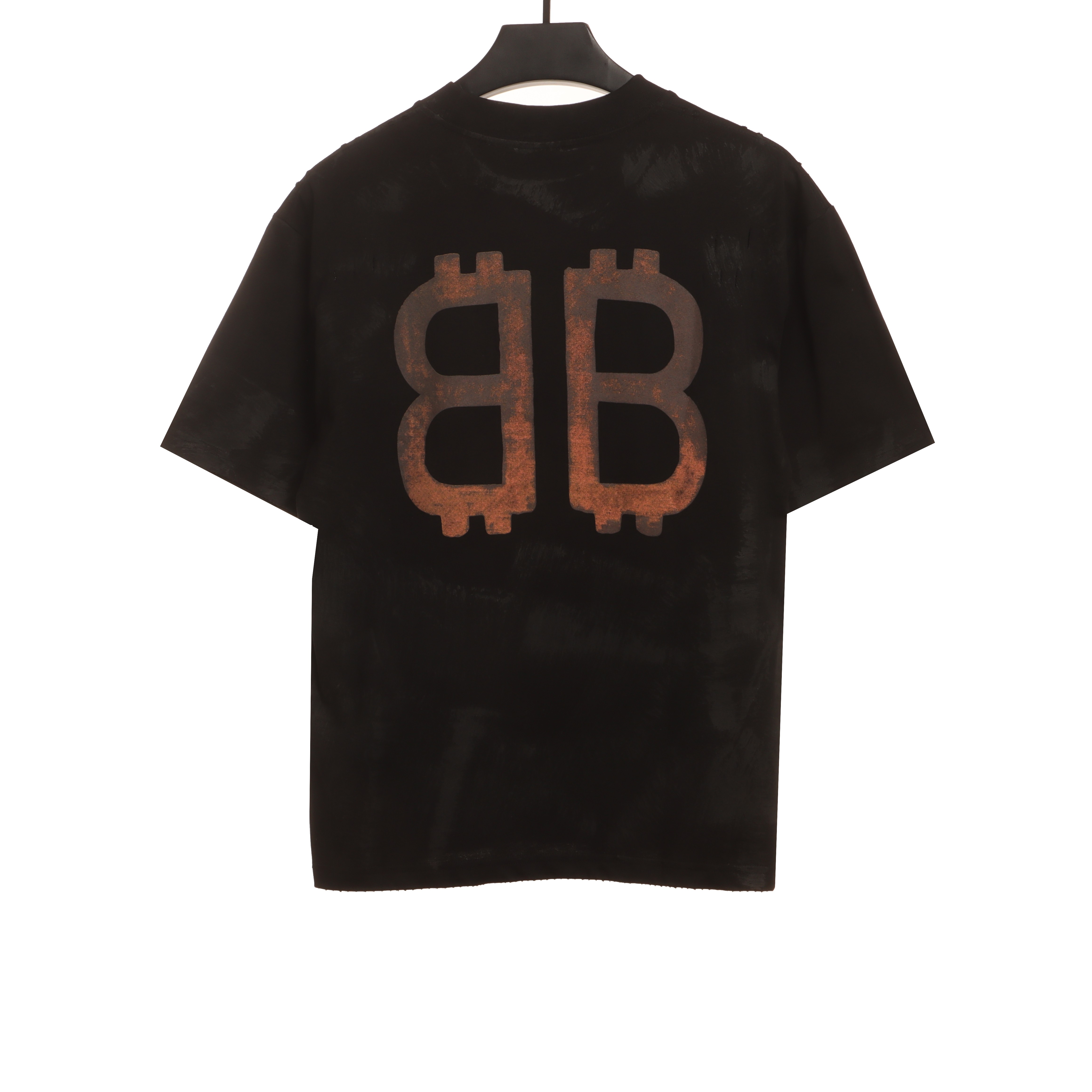 Balenciaga Distressed Mud-Dyed Double B Print Short Sleeves Black