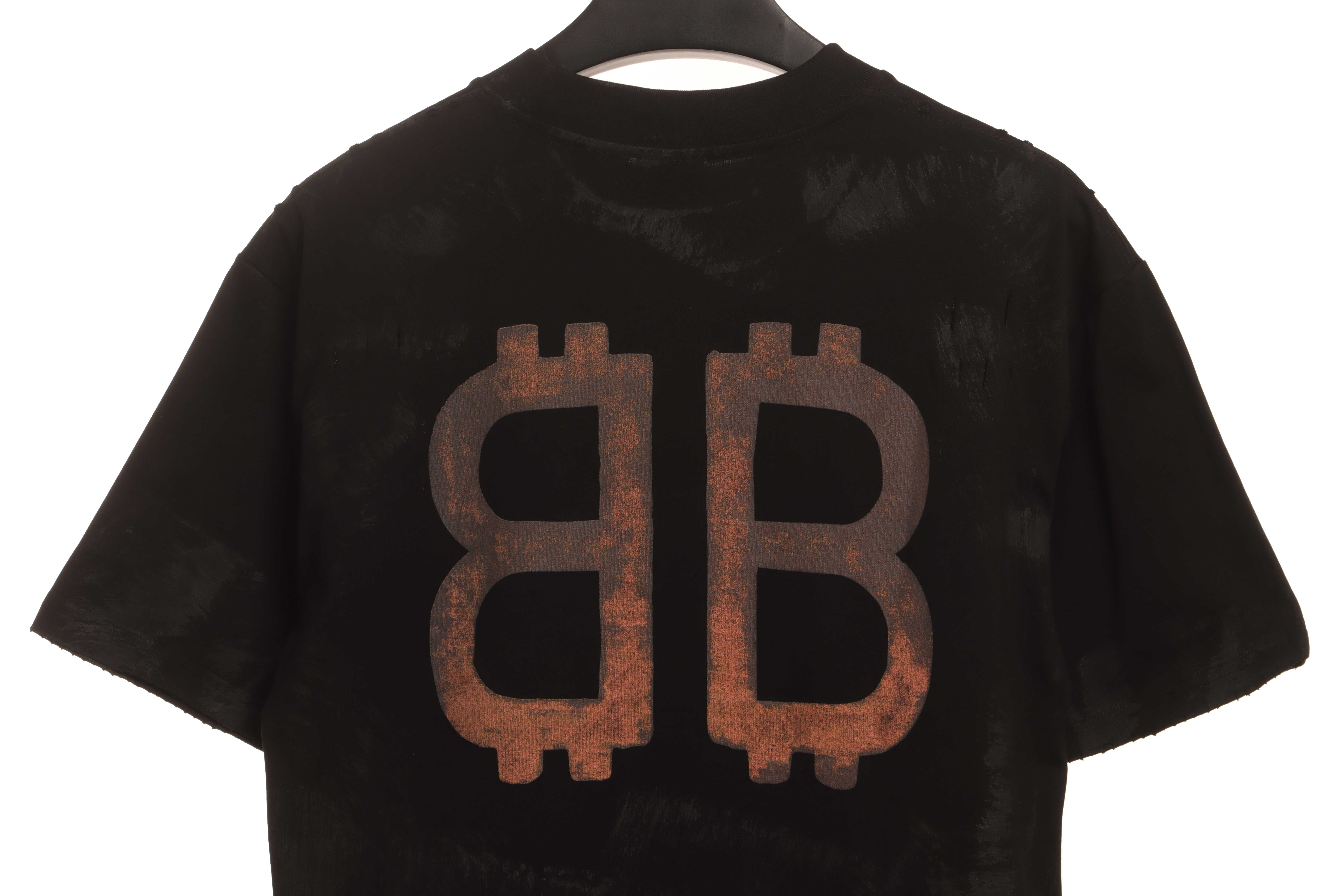 Balenciaga Distressed Mud-Dyed Double B Print Short Sleeves Black