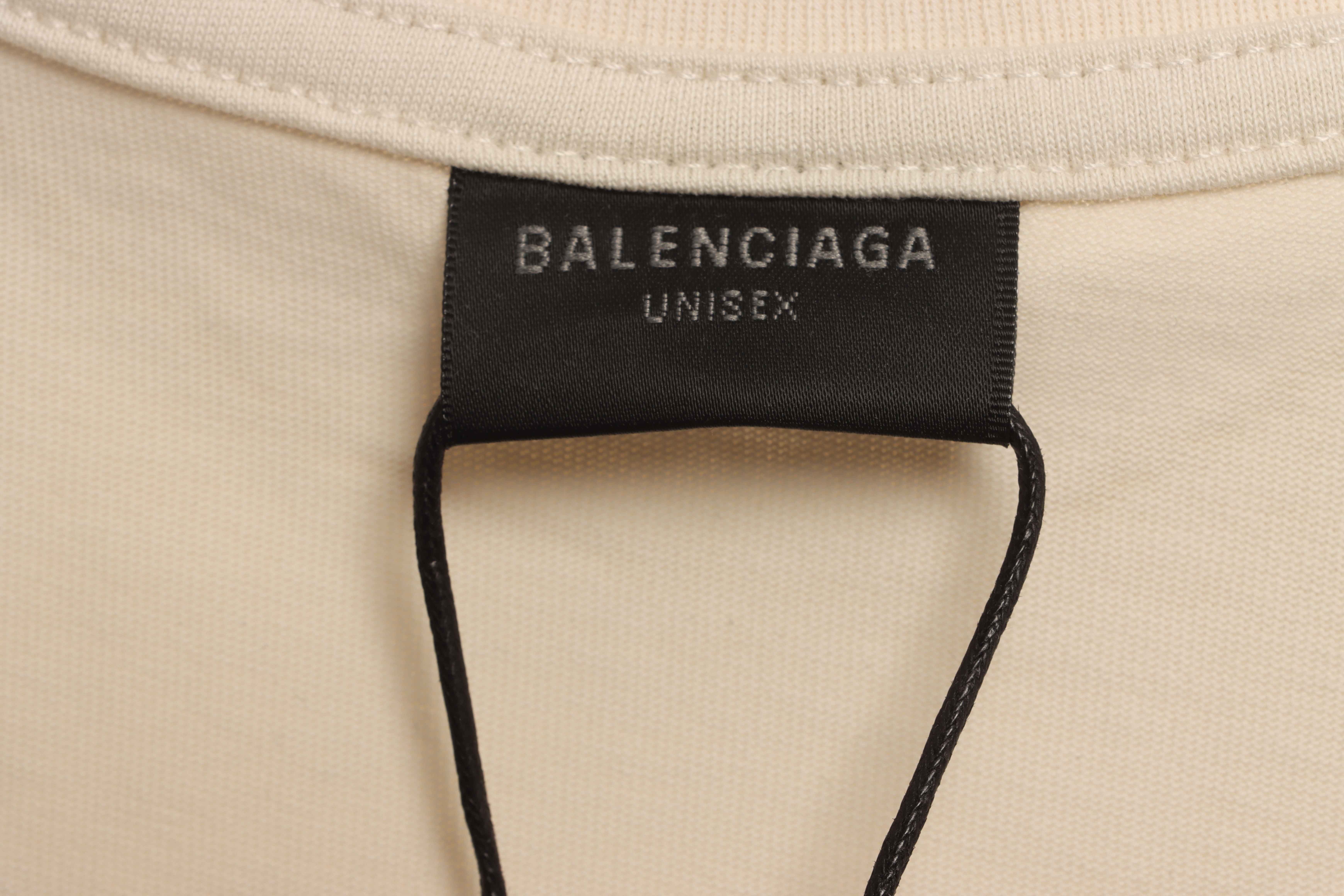 Balenciaga Distressed Mud-Dyed Double B Print Short Sleeves White